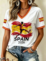 Damen-Geschenk für Spanien-Fußballfans, lässiges V-Ausschnitt-T-Shirt mit Aufdruck