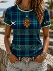 Damen Britischer Fußball Celtic Print Rundhals Kurzarm T-Shirt