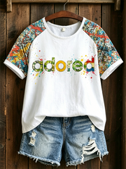 Beliebtes bedrucktes Leinen-T-Shirt für Damen mit kurzen Ärmeln