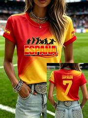 Spanisches Fußball-T-Shirt für Damen mit kurzen Ärmeln