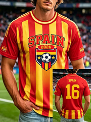 Herren T-Shirt mit spanischem Fußball-Print und kurzen Ärmeln