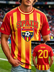 Herren T-Shirt mit spanischem Fußball-Print und kurzen Ärmeln