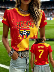 Kurzärmeliges T-Shirt mit spanischem Fußball-Print für Damen