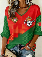 Women's Portuguese Football Print Casual T-shirt