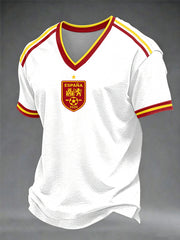 Spanisches Fußball-T-Shirt mit V-Ausschnitt für Herren