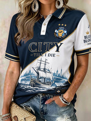 Damen Manchester Football Lover Blau bedrucktes T-Shirt