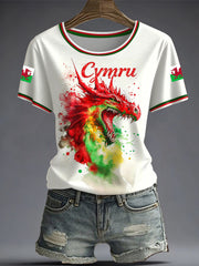 Damen T-Shirt mit walisischem Drachen-Print