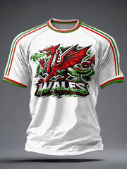Herren T-Shirt mit walisischem Drachen-Print, leger, Kurzarm