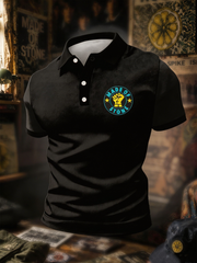 Herren Poloshirt mit Zitronen-Rosen-Musikliebhaber-Print
