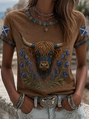 Damen-T-Shirt mit Highland-Karo und Denim-Print
