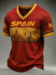 Spanisches Herren-Fußball-T-Shirt mit V-Ausschnitt