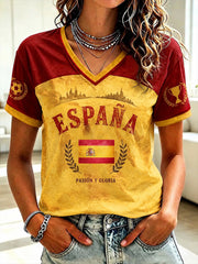 Spanisches Fußball-V-Neck T-Shirt für Damen