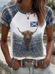 Damen Highland Denim T-Shirt mit Karomuster