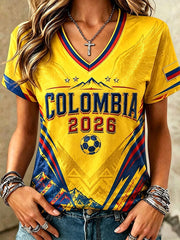 Damen T-Shirt mit lässigem Druck und kurzen Ärmeln, kolumbianischer Fußball