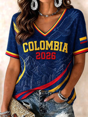 Damen Kolumbianischer Fußball Casual Print Kurzarm T-Shirt