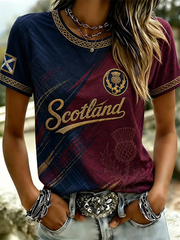 Damen UK Fußballliebhaber Schottland Bedrucktes Kurzarm-T-Shirt