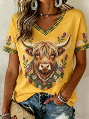 Damen T-Shirt mit Highland-Karo-Print aus Denim