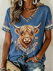 Damen Highland Denim Kariertes T-Shirt