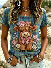Highland Damen-T-Shirt aus Jeansstoff mit Karomuster