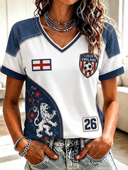 Damen UK Football Liebhaber England Bedrucktes Kurzarm-T-Shirt