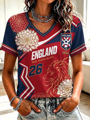 Damen UK Football Liebhaber England Bedrucktes Kurzarm-T-Shirt