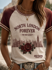 Bedrucktes kurzärmeliges T-Shirt für Damen mit „North London forever“-Schriftzug