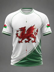 Herren T-Shirt mit walisischem Drachen-Print, kurzärmelig, leger