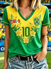 Damen T-Shirt mit Aufdruck „Brazil Football Lover“