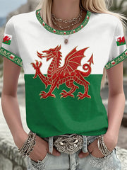 Damen T-Shirt mit walisischem Drachen-Print