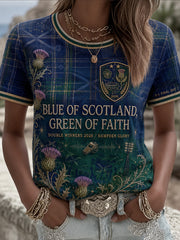 Damen Schotten-Fußball-Liebhaber Grünes „Faith“-bedrucktes T-Shirt