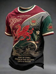 Herren-T-Shirt mit walisischem Drachen-Print