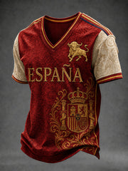 Herren Spanien Fußball V-Ausschnitt T-Shirt