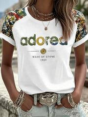 Damen T-Shirt mit Zitronenrosen und Musikliebhaber-Aufdruck, Rundhals, Kurzarm