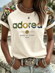 Damen T-Shirt mit Zitronenrosen und Musikliebhaber-Aufdruck, Rundhals, Kurzarm