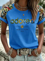 Damen T-Shirt mit Zitronenrosen und Musikliebhaber-Aufdruck, Rundhals, Kurzarm