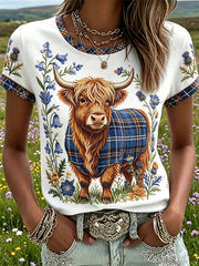 Damen-T-Shirt mit Highland-Karo-Denim-Print