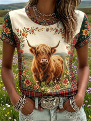 Damen-T-Shirt mit Highland-Karo-Denim-Print