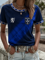 Bedrucktes kurzärmeliges T-Shirt für Damen mit Schottland-Motiv