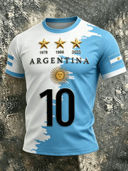 Herren Argentinien Fußball-T-Shirt mit kurzen Ärmeln