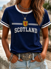 Damen T-Shirt mit schottischem Kunstdruck und kurzen Ärmeln