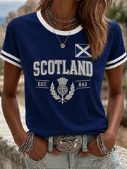 Damen Schottland Kunst Bedrucktes Kurzarm T-Shirt