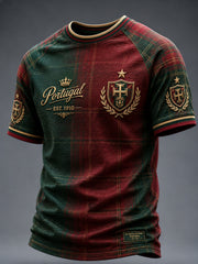 Herren-T-Shirt mit portugiesischem Fußball-Print, Freizeit, kurze Ärmel