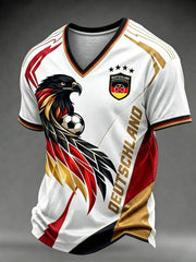 Herren Deutschland Fußball Fan V-Ausschnitt T-Shirt mit Aufdruck
