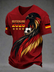 Herren V-Ausschnitt T-Shirt mit Aufdruck Deutscher Fußballfan