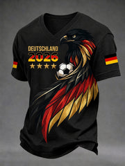 Herren V-Ausschnitt T-Shirt mit Aufdruck Deutscher Fußballfan