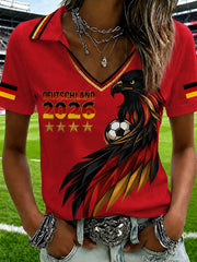 Damen Fan-T-Shirt mit V-Ausschnitt und deutschem Fußball-Aufdruck