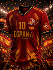 Herren Spanien Fussball-Liebhaber Kurzarm V-Ausschnitt T-Shirt