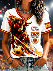 Damen-Geschenk für Spanien-Fußballfans, lässiges T-Shirt mit V-Ausschnitt