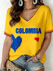 Damen-T-Shirt mit V-Ausschnitt, Marke Colombia