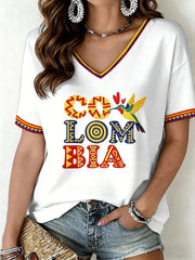 Damen Kolumbien V-Ausschnitt T-Shirt